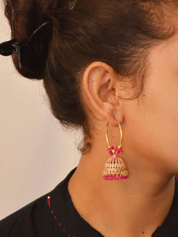 Niscka - Pink Beaded Gold Plated Earring Jhumka