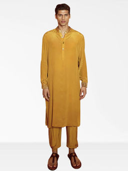 Nirmooha - Mustard Kurta With Pants And Cuff Detailing