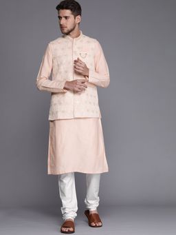 Manyavar - Pink Mandarin Collar Kurta Jacket Pyjama (Set of 3)