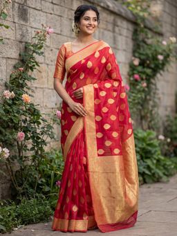 Akhilam - Red Zari Woven Saree with Unstitched Blouse