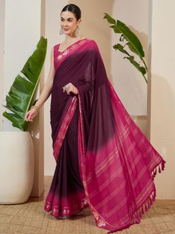 Akhilam - Purple Tassels Ombre Saree with Unstitched Blouse