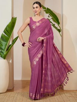 Akhilam - Magenta Tassels Woven Saree with Unstitched Blouse