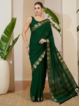 Akhilam - Green Tassels Woven Saree with Unstitched Blouse