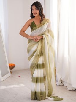 Akhilam - Olive Ombre Saree with Unstitched Blouse