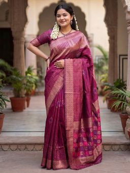 Akhilam - Magenta Zari Woven Saree with Unstitched Blouse