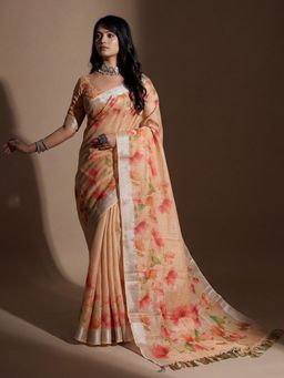Akhilam - Peach Floral Saree with Unstitched Blouse