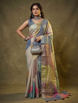 Akhilam - Multi-Color Abstract Saree with Unstitched Blouse