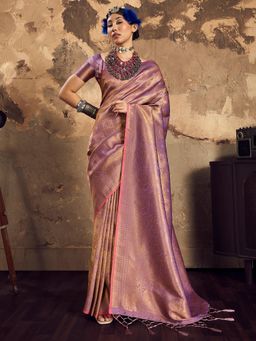 Akhilam - Mauve Tassels Woven Saree with Unstitched Blouse