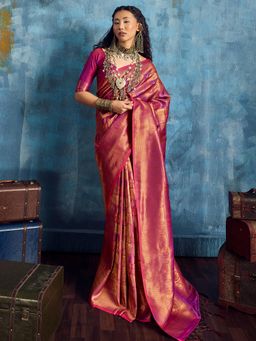 Akhilam - Magenta Tassels Woven Saree with Unstitched Blouse