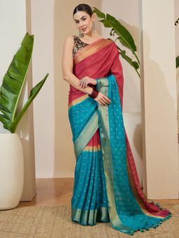 Akhilam - Mauve Tassels Ombre Saree with Unstitched Blouse