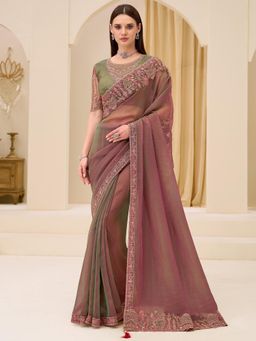 Akhilam - Mauve Embellished Saree with Unstitched Blouse