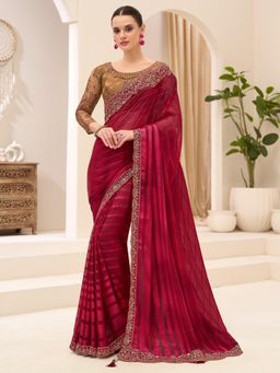 Akhilam - Maroon Embellished Saree with Unstitched Blouse