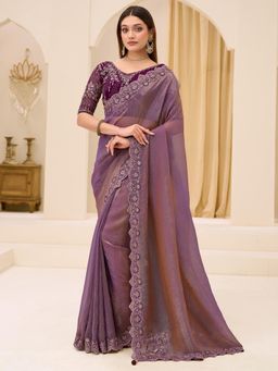 Akhilam - Lavender Embellished Saree with Unstitched Blouse