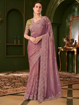 Akhilam - Mauve Embellished Saree with Unstitched Blouse