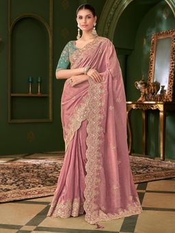 Akhilam - Mauve Embellished Saree with Unstitched Blouse