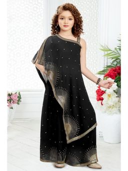 Lagorii - Girls Black Georgette Embroidered Top with Palazzo