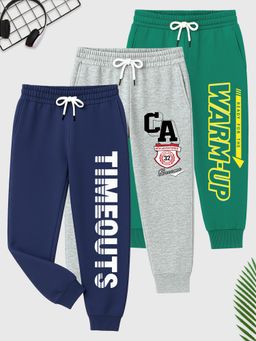 Kuchipoo - Boys Multi-Color Cotton Blend Graphic Joggers (Pack of 3)