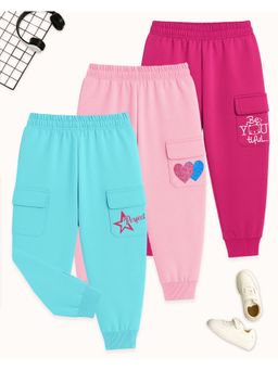 Kuchipoo - Girls Multi-Color Cotton Blend Graphic Joggers (Pack of 3)