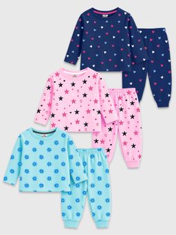 Kuchipoo - Girls Multi-Color Cotton Blend Abstract T-Shirt and Joggers (Pack of 3)