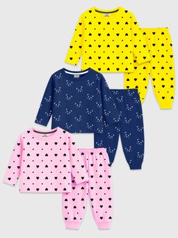 Kuchipoo - Girls Multi-Color Cotton Blend Abstract T-Shirt and Joggers (Pack of 3)