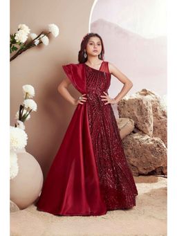 Lagorii - Girls Red Net Embellished Gown