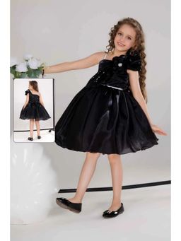 Lagorii - Girls Black Organza Embellished Frock Dress