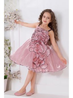 Lagorii - Girls Peach Organza Embellished Frock Dress