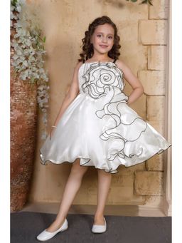 Lagorii - Girls White Organza Embellished Frock Dress