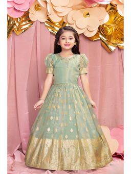 Lagorii - Girls Green Tissue Embroidered Gown