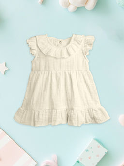 Kidbea - Girls White Linen Cotton Blend Knee Length Dress