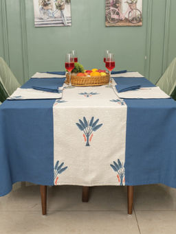 Urban Space - Blue & White Cotton Table Linen (Set of 13) (6 Seater)