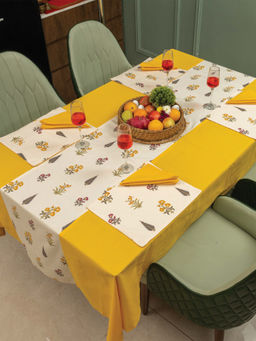 Urban Space - Yellow & Beige Cotton Table Linen (Set of 13) (6 Seater)