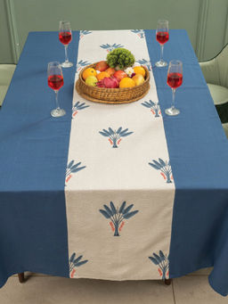 Urban Space - Blue & White Cotton Floral Table Cover