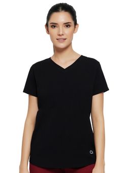 Amante - Essential Solid V-Neck Short Sleeve T-Shirt-Black