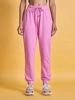 Nykd by Nykaa - Relaxed Cotton Joggers with Ribbed Cuffs & Waist, Pink - NYAT273