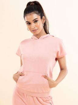 Nykd by Nykaa - Relaxed Crop Hoodie with Kangaroo Pocket, Mellow Rose - NYAT016