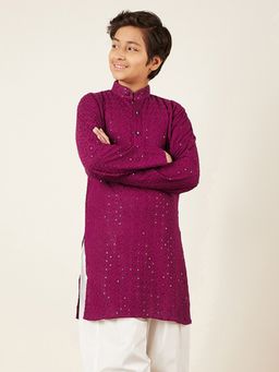 AJ Dezines - Purple Schiffli Full Sleeves Embroidered Kurta