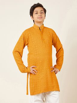 AJ Dezines - Yellow Schiffli Full Sleeves Embroidered Kurta