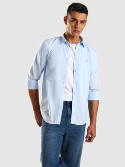Tommy Hilfiger - Solid Slim Fit Cotton Blue Casual Shirt
