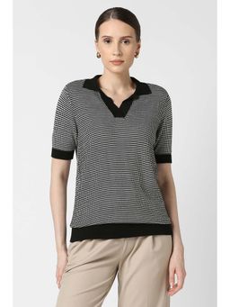 Van Heusen - Women Black Print Casual Stylized Neck Top