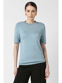 Van Heusen - Women Light Blue Textured Casual Round Neck Top