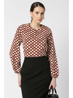 Van Heusen - Women Brown Print Formal Round Neck Top