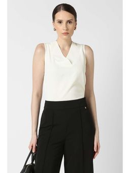 Van Heusen - Women Beige Solid Formal V-Neck Top