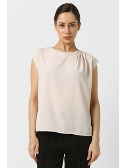 Van Heusen - Women Beige Solid Formal Round Neck Top