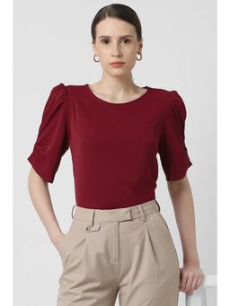 Van Heusen - Women Maroon Solid Casual Round Neck Top