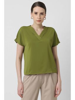 Van Heusen - Women Olive Solid Casual V-Neck Top