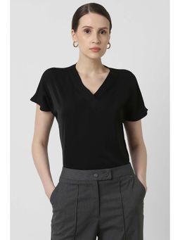 Van Heusen - Women Black Solid Casual V-Neck Top