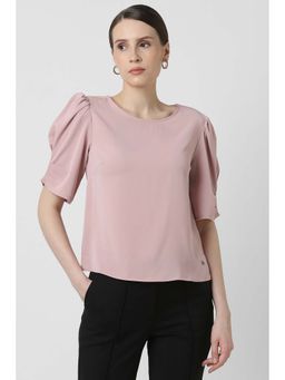 Van Heusen - Women Pink Solid Casual Round Neck Top