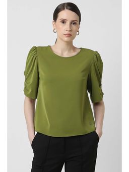 Van Heusen - Women Olive Solid Casual Round Neck Top