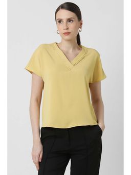Van Heusen - Women Yellow Solid Casual V-Neck Top
